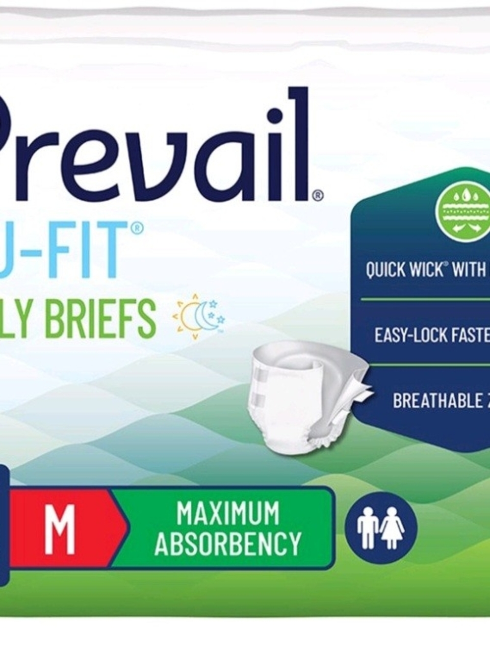 Prevail U-Fit Men’s Briefs - White, Maximum Absorbency